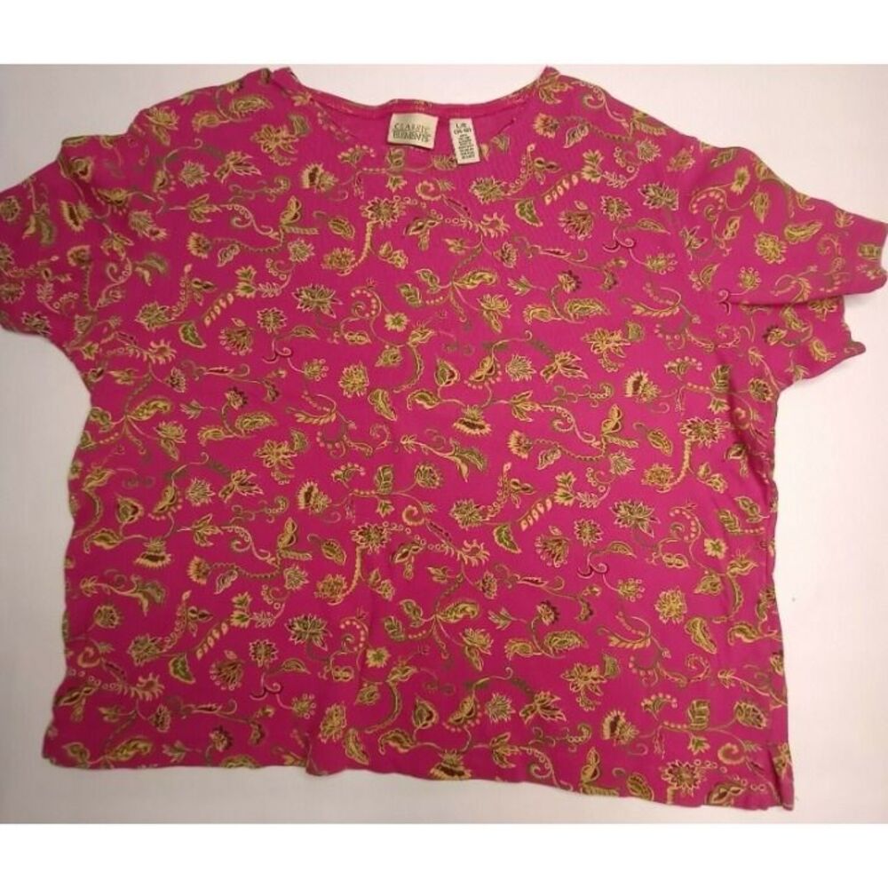Classic Elements Women's Pink With Flowers Short Sleeve Top Size L 14/16
